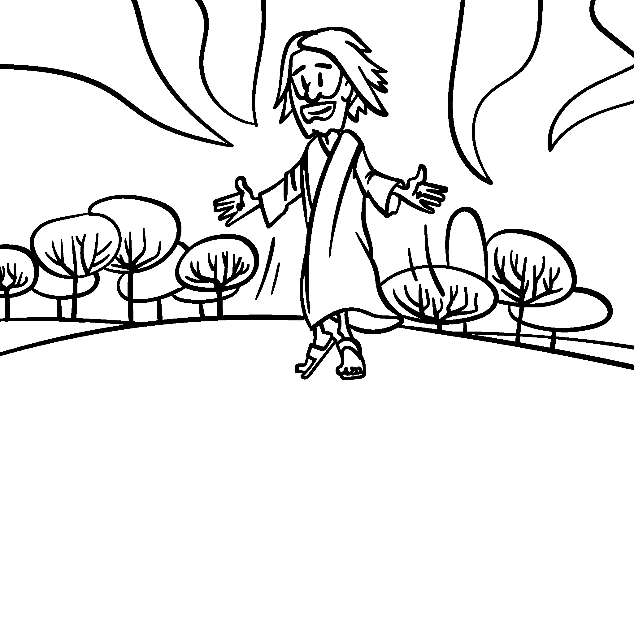 Jesus on a mountain with disciples.