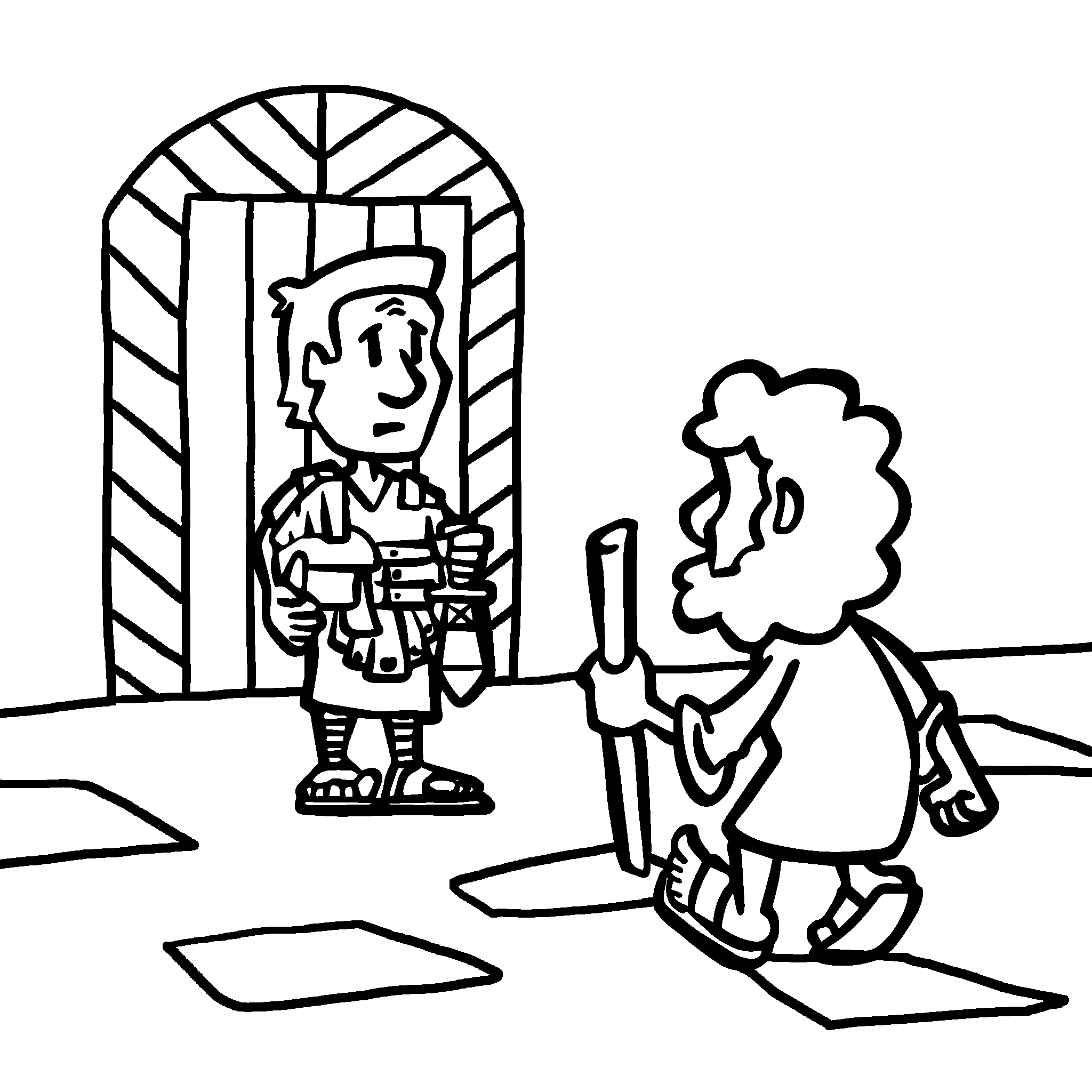 Peter meets Cornelius at the door.